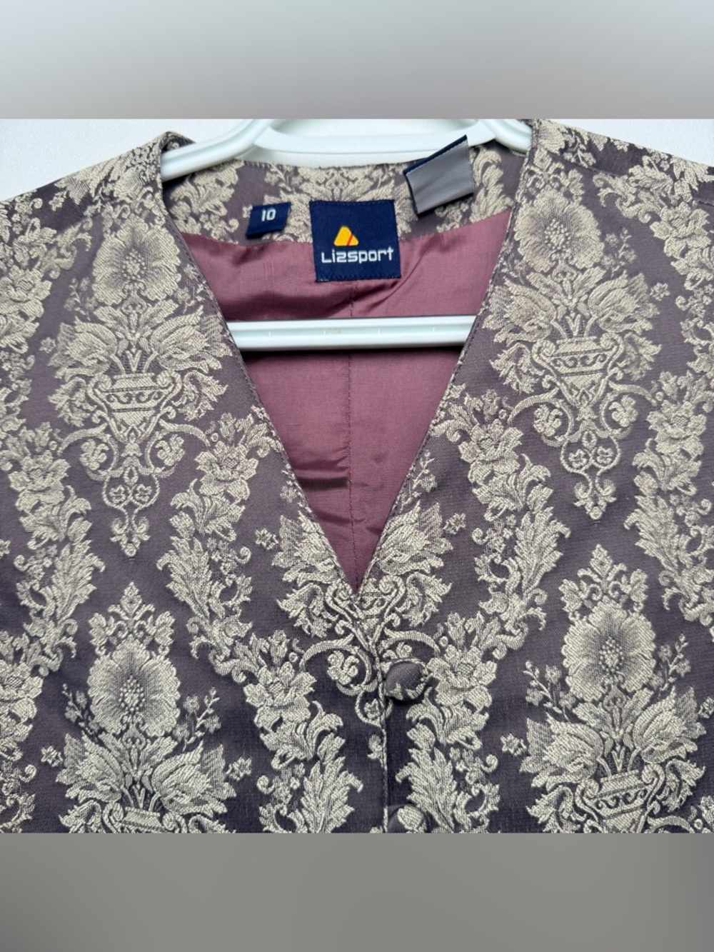 Vintage 1990's LizSport Victorian Print Paisley Vest Women size 10 Purple Mauve - Picture 4 of 9